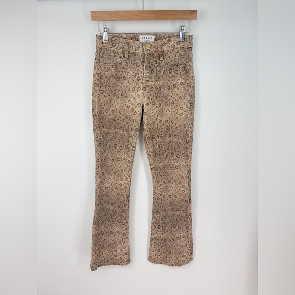Frame Faux Snakeskin High Rise Flare Leg Denim Pants - Picture 1 of 4
